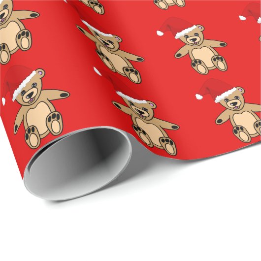 サンタハットレッドクリスマスが楽しめる可愛いテディベア ラッピングペーパー (ロールコーナー)