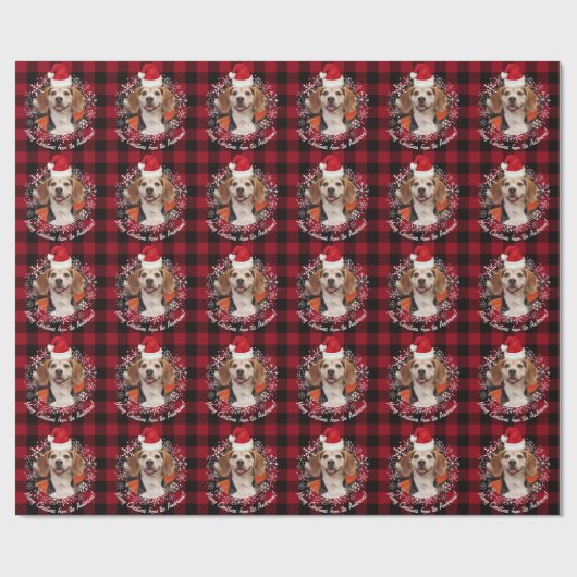 サンタハットレッドバッファロープレイドでかわいいペットの写真 ラッピングペーパー (フラット)