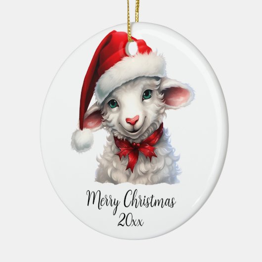 サンタハットレッドボウのメリークリスマスヒツェカスタムツ セラミックオーナメント (左)