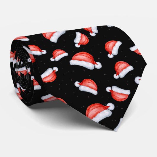 サンタハットレッド白黒クリスマスパターン ネクタイ (ロール)