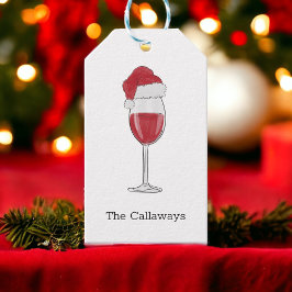 サンタハットワイングラスパーソナライズされたホリデーパーティー ギフトタグ