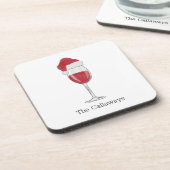 サンタハットワイングラスパーソナライズされたホリデーパーティー コースター (左側)