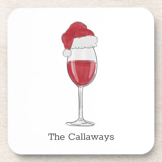 サンタハットワイングラスパーソナライズされたホリデーパーティー コースター (正面)