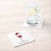 サンタハットワイングラスパーソナライズされたホリデーパーティー スクエアペーパーコースター (インサイチュ)