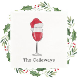 サンタハットワイングラスパーソナライズされたホリデーパーティー スタンダードカクテルナプキン