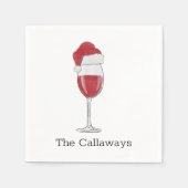 サンタハットワイングラスパーソナライズされたホリデーパーティー スタンダードカクテルナプキン (正面)
