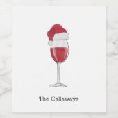 サンタハットワイングラスパーソナライズされたホリデーパーティー ワインラベル (シングルラベル)