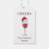 サンタハットワイングラス応援ズパーソナライズされたホリデイ ギフトタグ (正面)