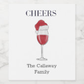 サンタハットワイングラス応援ズパーソナライズされたホリデイ ワインラベル (シングルラベル)