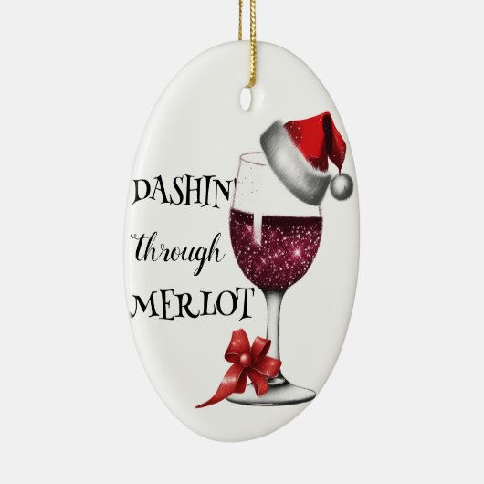 サンタハットワインラバー付きクリスマスレッドワイングラス セラミックオーナメント (右)