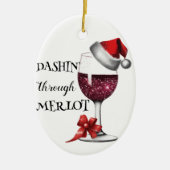 サンタハットワインラバー付きクリスマスレッドワイングラス セラミックオーナメント (正面)