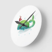 サンタハット付きかわいいクジラ ラウンド壁時計 (傾斜)