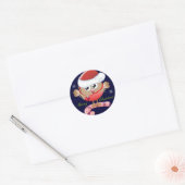 サンタハット付きかわいいクリスマスボタン – 鳥と文字 ラウンドシール (封筒)