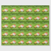 サンタハット付きアメリカンフットボールのクリスマスホリデー ラッピングペーパー (フラット)