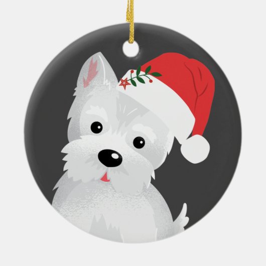 サンタハット付きウエストハイランドドッグ セラミックオーナメント (裏面)