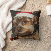 サンタハット付きキュートなヨークシャーのテリア クッション (ブランケット)