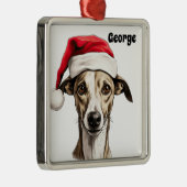 サンタハット付きクリスマスウィペット犬 メタルオーナメント (右)