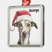 サンタハット付きクリスマスウィペット犬 メタルオーナメント (左)