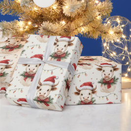 サンタハット付きクリスマスカウ ラッピングペーパー