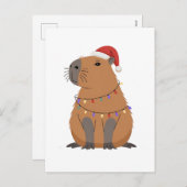 サンタハット付きクリスマスカピバラクリスマスライト シーズンポストカード (正面/裏面)