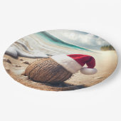 サンタハット付きクリスマスココナッツ ペーパープレート (アングル)