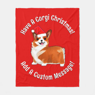 サンタハット付きクリスマスコルギドッグ フリースブランケット