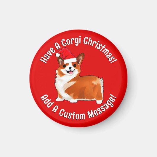 サンタハット付きクリスマスコルギドッグ マグネット (正面)