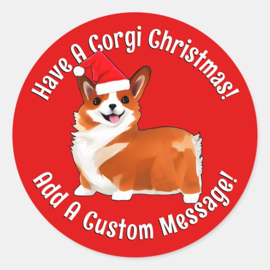 サンタハット付きクリスマスコルギドッグ ラウンドシール (正面)