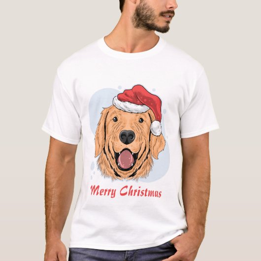 サンタハット付きクリスマスドッグ Tシャツ (正面)