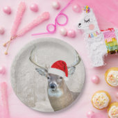 サンタハット付きクリスマスバックディアー ペーパープレート (パーティー)