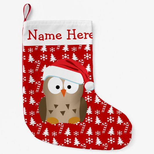サンタハット付きクリスマスフクロウ スモールクリスマスストッキング (正面)