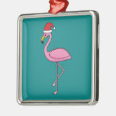 サンタハット付きクリスマスフラミンゴ メタルオーナメント (左)