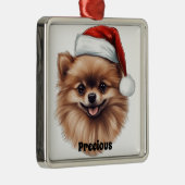 サンタハット付きクリスマスポメラニア犬犬 メタルオーナメント (右)