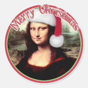 サンタハット付きクリスマスモナリザ ラウンドシール