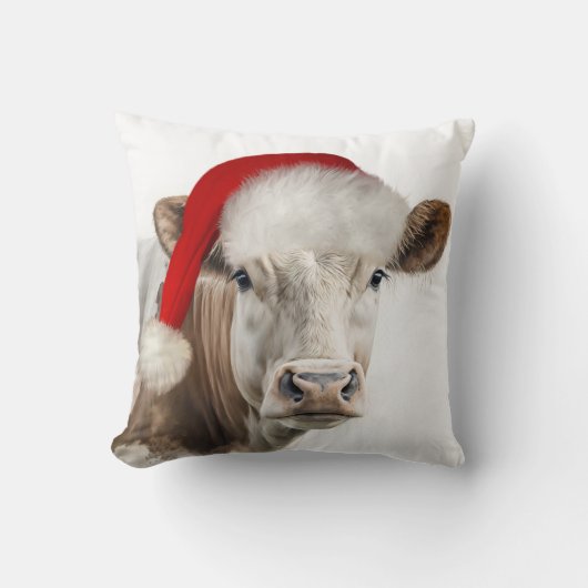 サンタハット付きクリスマス牛 クッション (正面)