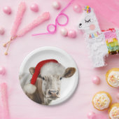 サンタハット付きクリスマス牛 ペーパープレート (パーティー)