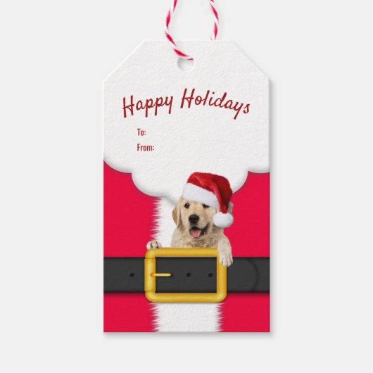 サンタハット付きゴールデンレトリバー ギフトタグ (正面)