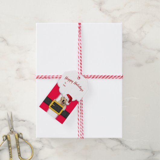 サンタハット付きゴールデンレトリバー ギフトタグ (より糸付き)