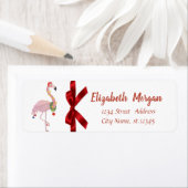 サンタハット付きピンクフラミンゴ、レッドボウ、休日 ラベル (インサイチュ)