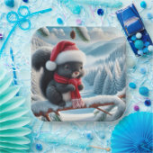 サンタハット付きブラックリス ペーパープレート (パーティー)