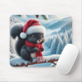 サンタハット付きブラックリス マウスパッド (マウス)