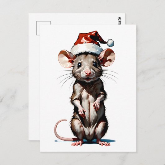 サンタハット付きマウス ポストカード (正面/裏面)