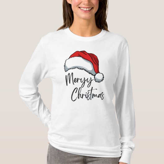 サンタハット付きメリークリスマスシャツデザイン Tシャツ (正面)