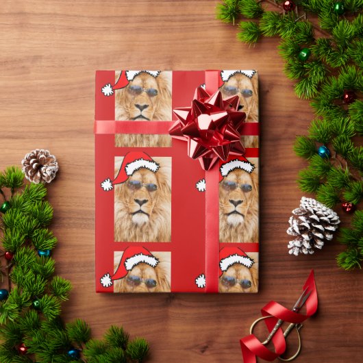 サンタハット付きライオン ラッピングペーパー (クリスマスギフト)