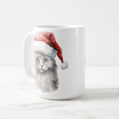 サンタハット付き毛のふわふわ白ネコ コーヒーマグカップ (正面左)