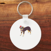 サンタハット付き犬 – クリスマおもしろいス キーホルダー (正面)
