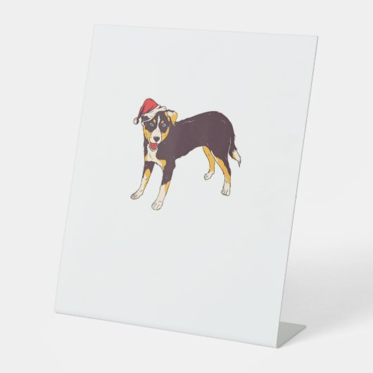 サンタハット付き犬 – クリスマおもしろいス 台座サイン (正面)