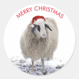 サンタハット付き羊のカスタマイズ可能なシール ラウンドシール