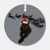 サンタハット付き黒猫 |そりとトナカイ ガラスオーナメント (裏面)