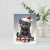 サンタハット去勢のかわいい猫 ポストカード (スタンド正面)